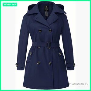 Plus Size Waterproof Trench Coat with Detachable Hood Double-Breasted